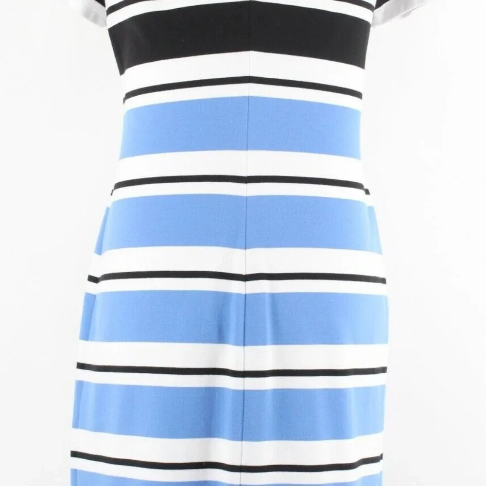 Jones New York Sz L Black Blue White Stripe Polyester Blend Dress - Picture 4 of 6